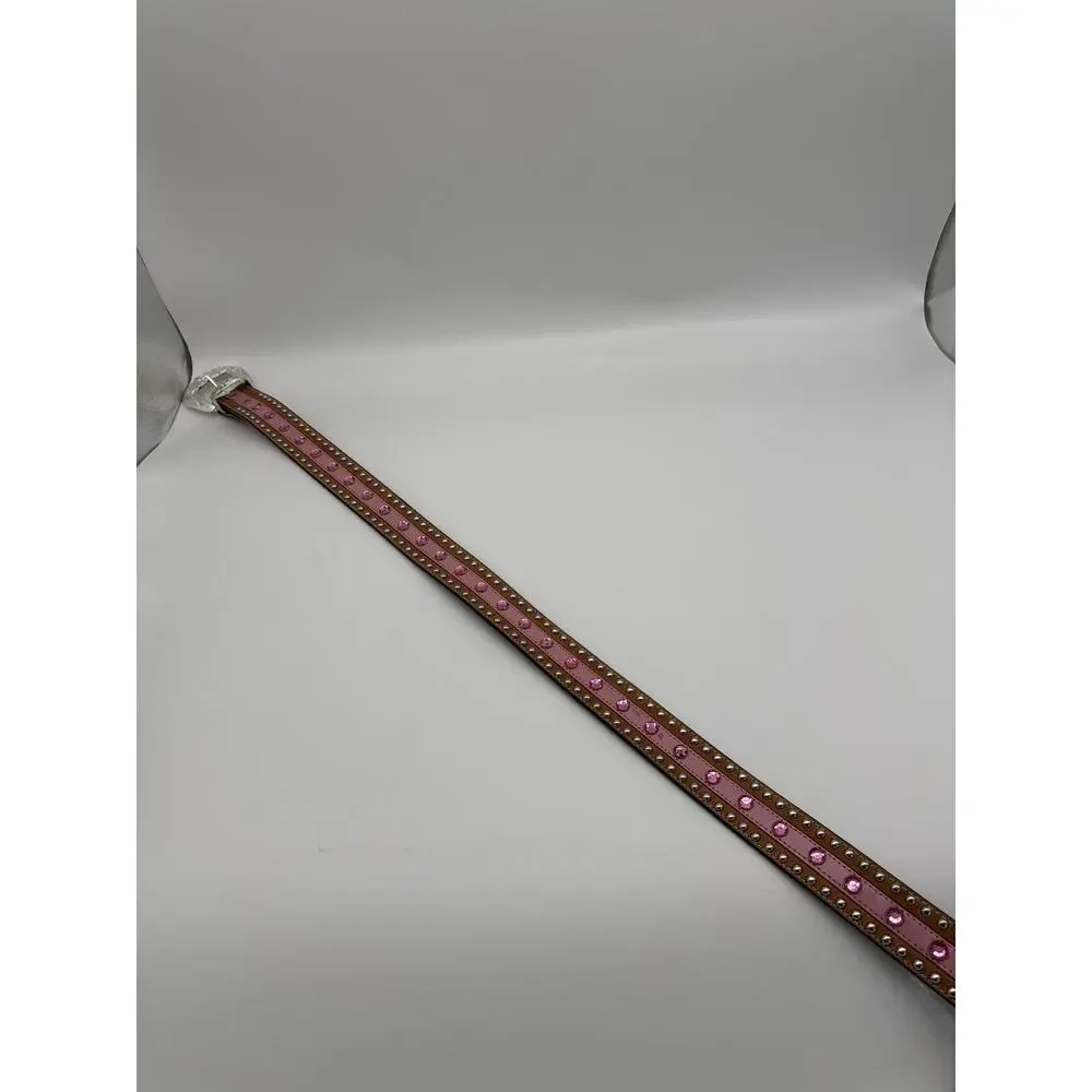 Western brown leather‎ pink rhinestone with silver buckle Sz36